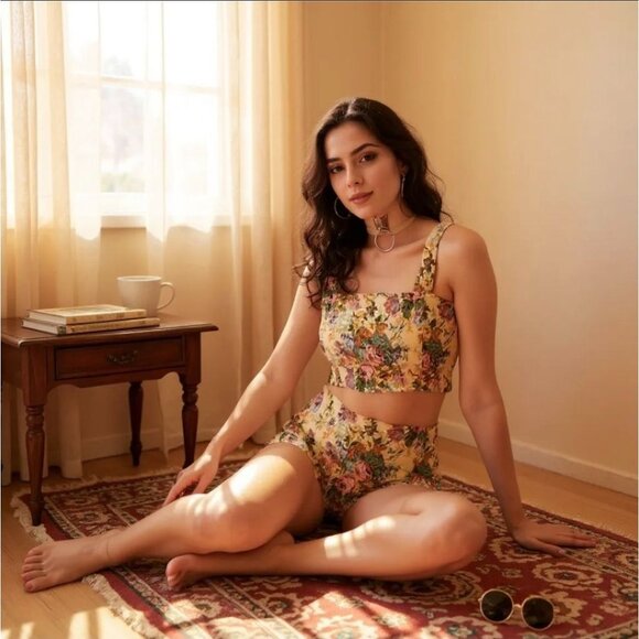 Sugar Thrillz Floral Crop Top w/ Square Neck & Straps – Vineyard Reverie Edition - Picture 5 of 7